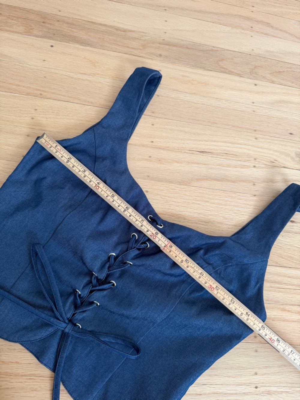 NIA Sicily Corset Lace Front Cropped Top Size Small S Chambray Denim Blue Rodeo - Picture 9 of 10